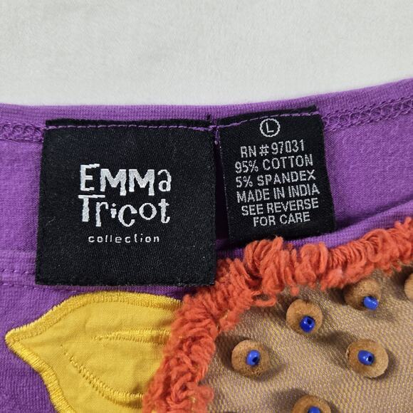 Vintage 90's Emma Tricot Purple Sunflower Tank Sleeveless Top Shirt Beaded Artsy - Picture 4 of 8